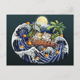 Postal Festiva Año Nuevo Chino Gato Lanzando Naranjas