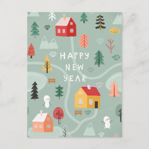 Postal Festiva Año Nuevo de la villa de invierno - Un comienzo ac