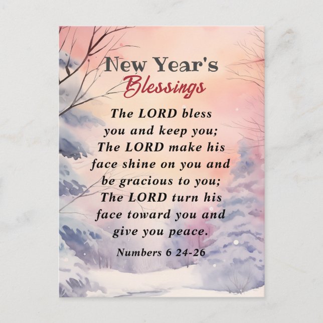 Postal Festiva Año Nuevo Dios te bendiga la Biblia contra la esce (Anverso)