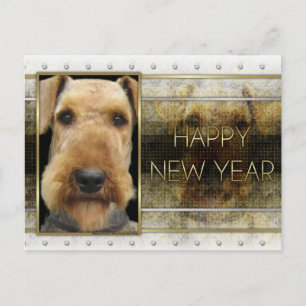 Postal Festiva Año Nuevo - elegancia de oro - Airedale