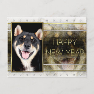 Postal Festiva Año Nuevo - Elegancia dorada - Shiba Inu - Hachi