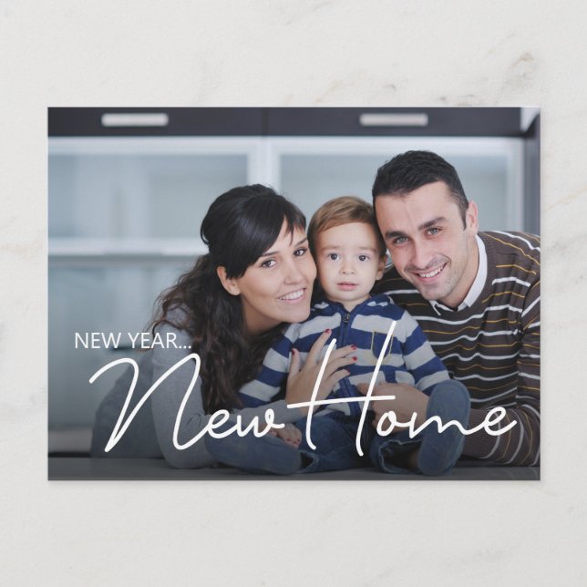 Postal Festiva Año Nuevo Familia Hogar Foto Nueva Dirección (Anverso)