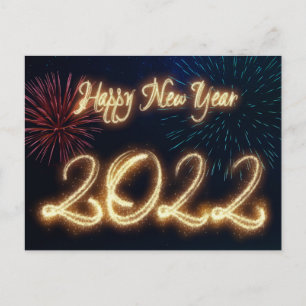 Postal Festiva Año Nuevo Feliz Brillante 2022 Fuegos Artificiales