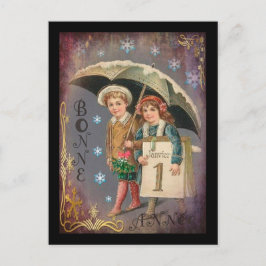 Postal Festiva Año Nuevo francés vintage