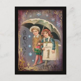 Postal Festiva Año Nuevo francés vintage