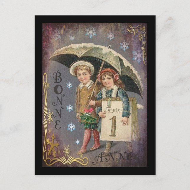 Postal Festiva Año Nuevo francés vintage (Anverso)