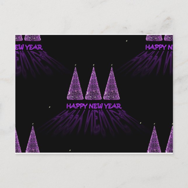 Postal Festiva año nuevo morado feliz (Anverso)