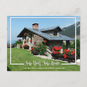 Postal Festiva Año Nuevo, nuevo hogar que hemos movido la Invitac