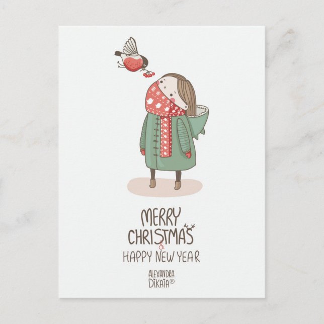 Postal Festiva Año Nuevo Robin Navidades (Anverso)