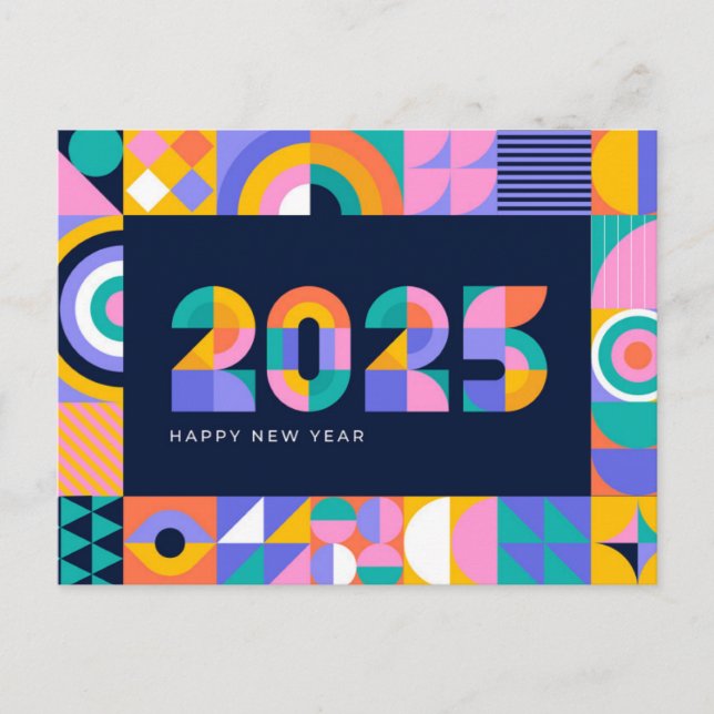 Postal Festiva Año Nuevo vibrante 2025 (Anverso)