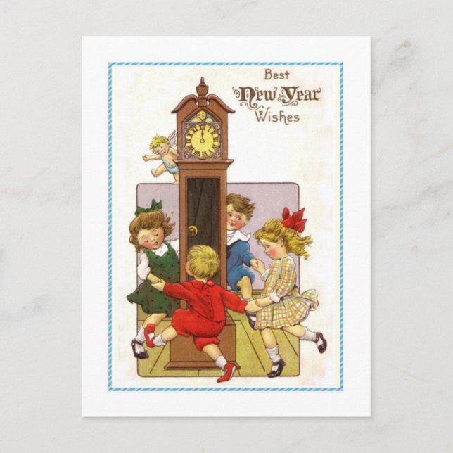 Postal Festiva Año nuevo vintage (Anverso)