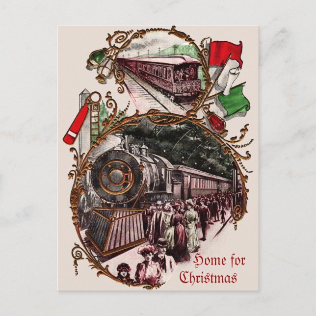 Postal Festiva Años 1900 Hogar para Navidades (Anverso)