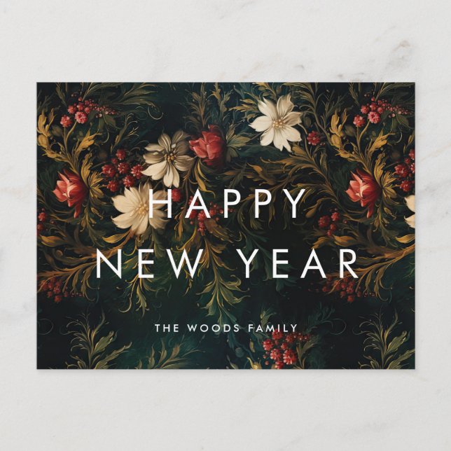 Postal Festiva Antecedentes oscuros Minimalistas Feliz Año Nuevo (Anverso)