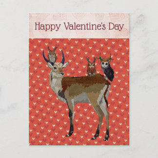 Postal Festiva ANTELOPE & ANTLER OWLS Postcard DE VALENTINE