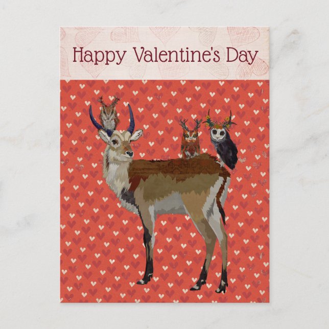 Postal Festiva ANTELOPE & ANTLER OWLS Postcard DE VALENTINE (Anverso)