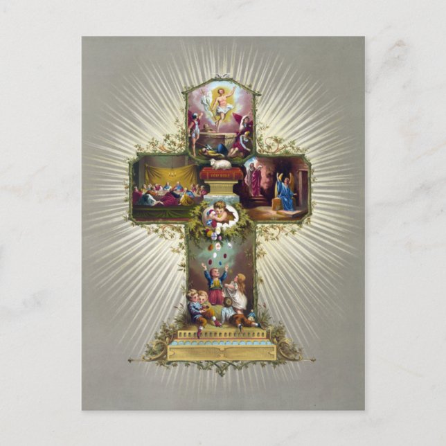 Postal Festiva Antigua Vieja Pascua Cruz Religiosa (Anverso)