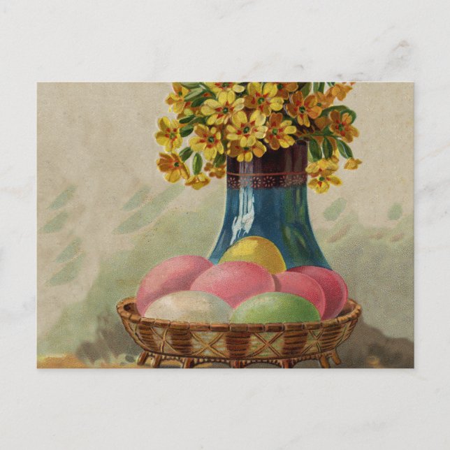Postal Festiva Antigüedad de los huevos de la cesta de Pascua (Anverso)