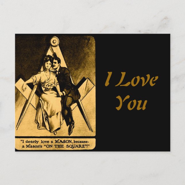 Postal Festiva Antiguo Masonic Freemason Square Love Valentine (Anverso)