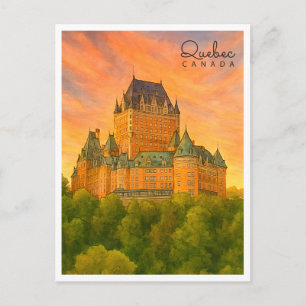 Postal Festiva Antiguo Quebec Acuarela de Canadá