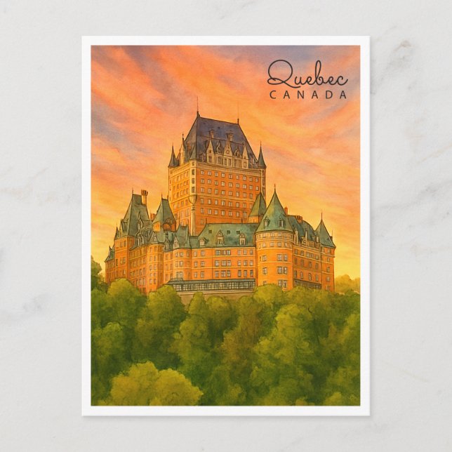 Postal Festiva Antiguo Quebec | Acuarela de Canadá (Anverso)