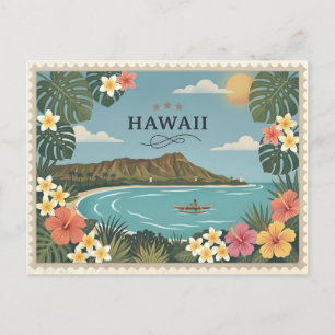Postal Festiva Antiguo Viaje a Hawaii Waikiki Diamond Hea