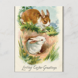 Postal Festiva Antiguo Vintage Felices conejitas dibujadas en Pas
