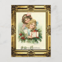 Antique Gold Frame"A Merry Christmas"Vintage Girls