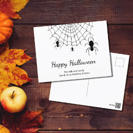 Postal Festiva Arañas góticas Black White Happy Halloween