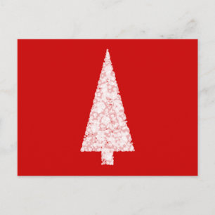 Postal Festiva Árbol blanco de Navidad. En rojo. Moderno.