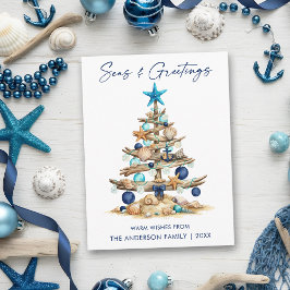 Postal Festiva Árbol de acuarela Mares y Saludos Playa