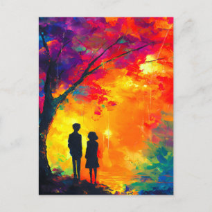 Postal Festiva Árbol de amor colorido