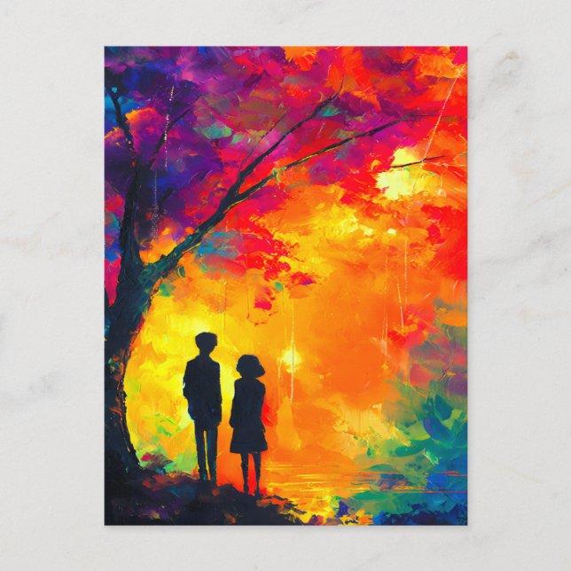 Postal Festiva Árbol de amor colorido (Anverso)