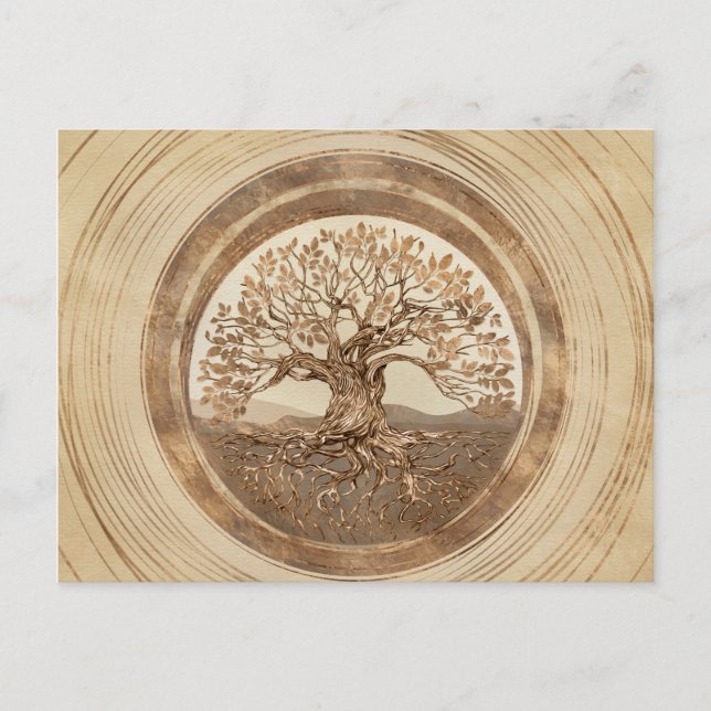 Postal Festiva Árbol de la vida - Yggdrasil Pastel Gold (Anverso)