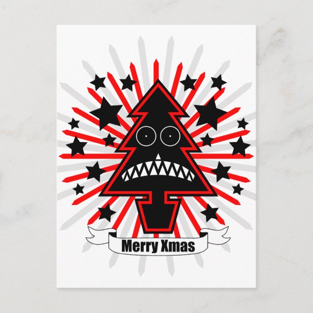 Postal Festiva Árbol de navidades asesino (Anverso)