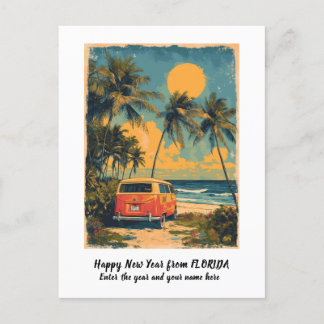 Postal Festiva Árbol de palmas de Florida Feliz Año Nuevo Persona