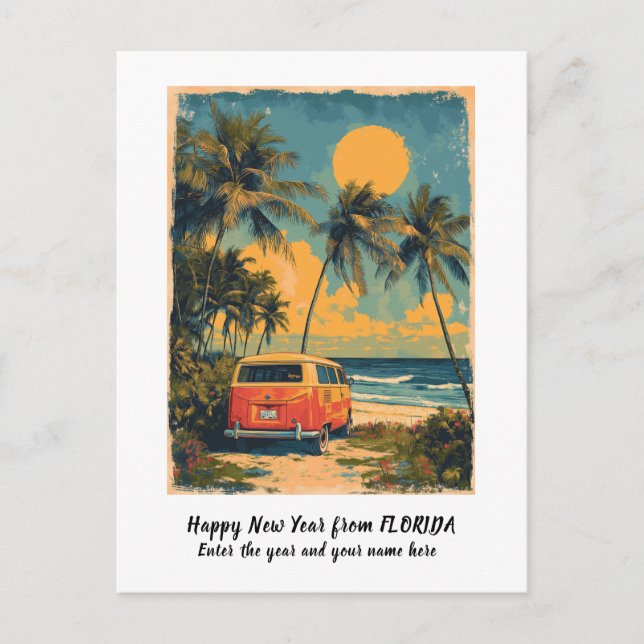 Postal Festiva Árbol de palmas de Florida Feliz Año Nuevo Persona (Anverso)