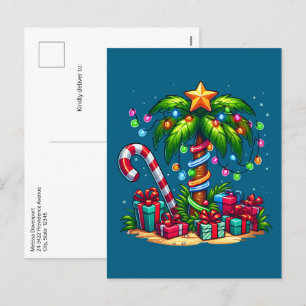 Postal Festiva Árbol de palmas de Navidades tropicales