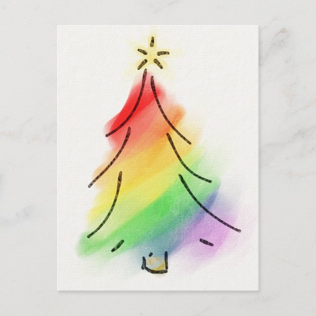Postal Festiva Árbol de vacaciones con arco iris (Anverso)