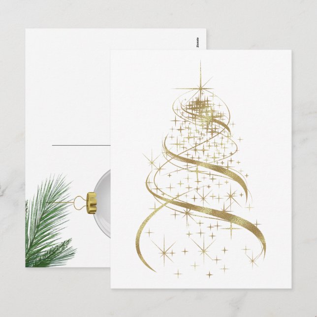 Postal Festiva Árbol de vacaciones contemporáneo de oro (Anverso / Reverso)