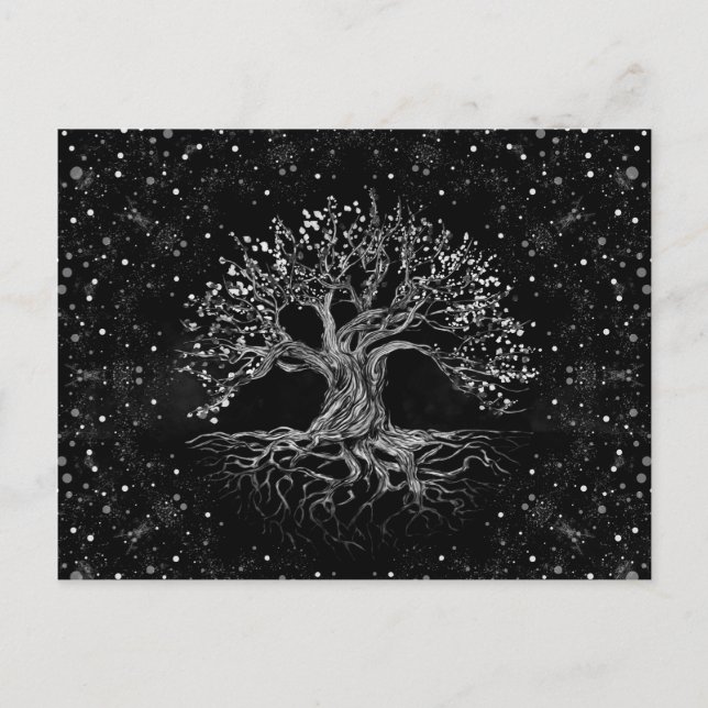 Postal Festiva Árbol de vida dibujando negro y blanco (Anverso)