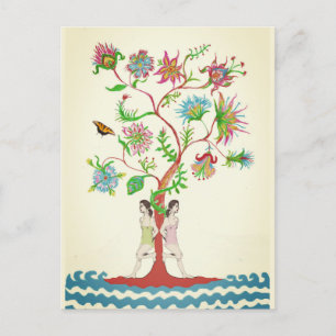 Postal Festiva Árbol de vida. Flora y fauna
