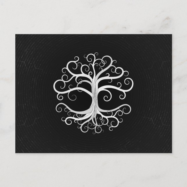 Postal Festiva Árbol de vida Negro y Blanco (Anverso)