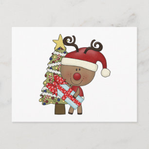 Postal Festiva Árbol del día de fiesta del reno de Rudy
