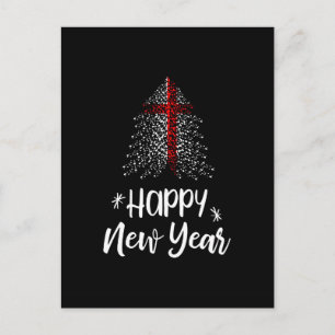 Postal Festiva Árbol navideño de Año Nuevo feliz con bandera ingl