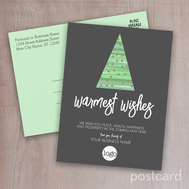 Postal Festiva Árbol navideño moderno - guión acuarela Negocios (Business Holiday Postcard)