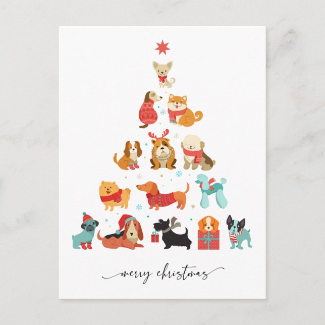 Postal Festiva Árbol navideño púrpura - Festividad de barrido de  (Anverso)