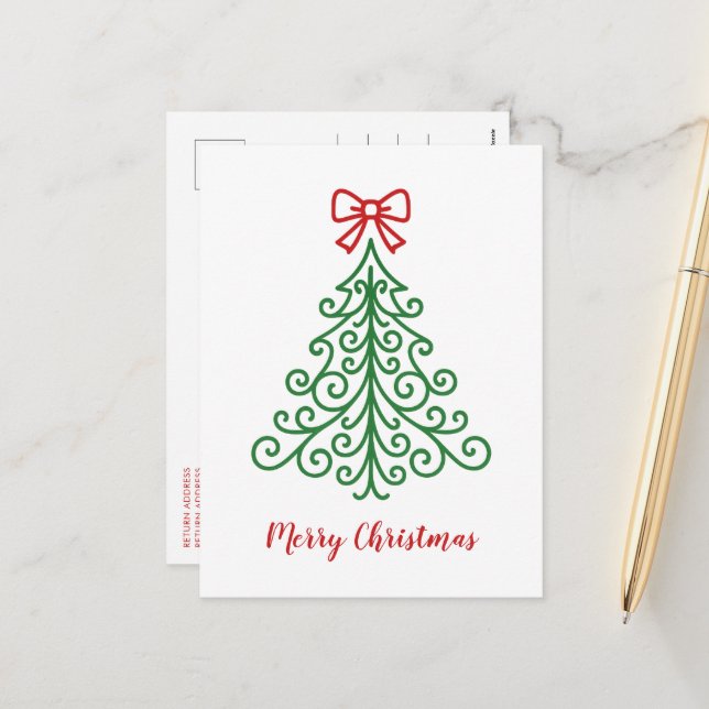 Postal Festiva Árbol simple con Navidades modernos y bajos (Anverso/Reverso In Situ)