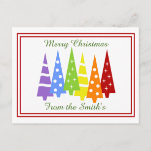 Postal Festiva Árboles navideños arcoiris