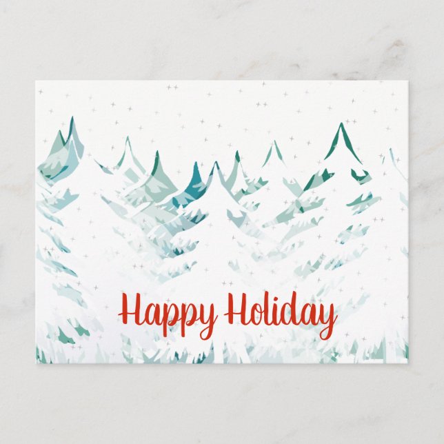 Postal Festiva Árboles navideños de nevadas verdes Verde azulados (Anverso)