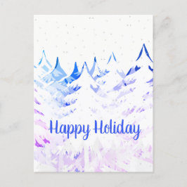 Postal Festiva Árboles navideños de nevado en grano azul morado y